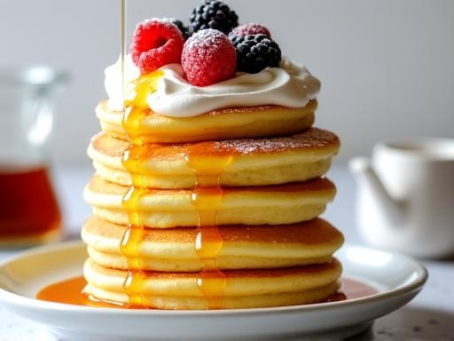 Stack of fluffy Japanese soufflé pancakes